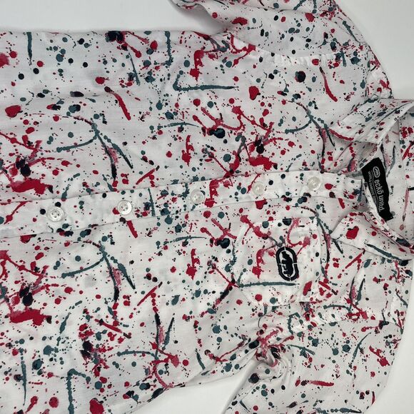 Ecko Long Sleeve Button Down Shirt Boys 4T White Red Blue Splatters Cool Funky - Picture 2 of 13